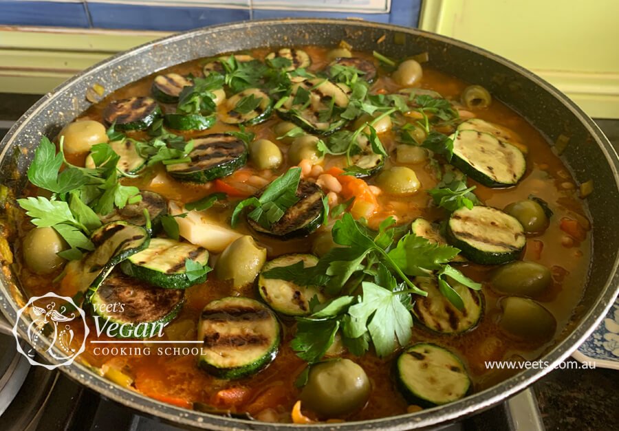 Hearty Tomato Stew with Grilled Zucchini